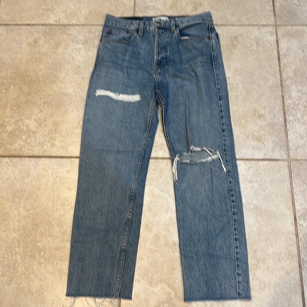 Redone Originals High Rise Stovepipe Straight Crop Destroy Jeans 28 - Picture 2 of 9